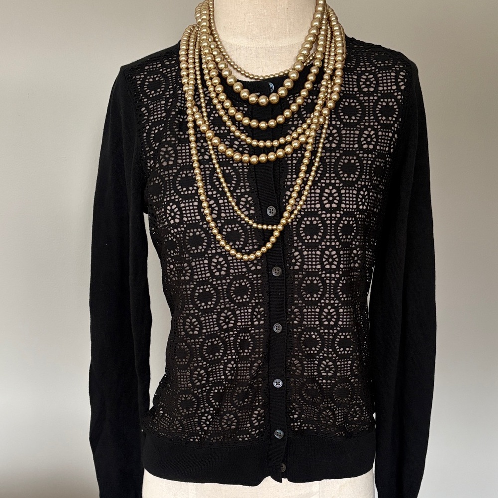 Banana Republic Black Crochet Cardigan Size S cashmere blend